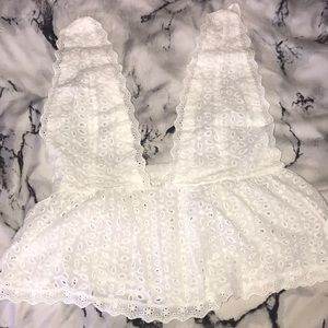 ruffle hem deep vneck top